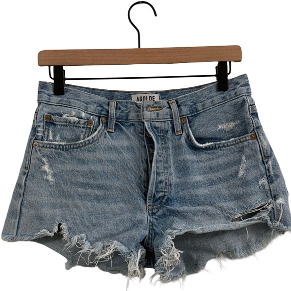 Agolde Pants - Agolde Faded Blue Ripped Jean Shorts